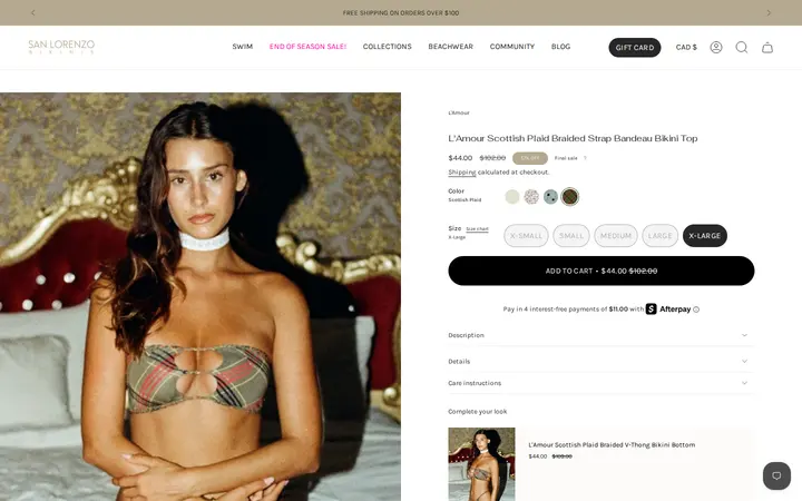 /collections/shop-all-sale/products/paris-plaid-braided-strap-bandeau-bikini-top — San Lorenzo Bikinis Waikiki