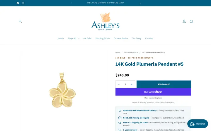 /products/14k-gold-plumeria-pendant-5 — Ashley's Gift Shop Hawaii