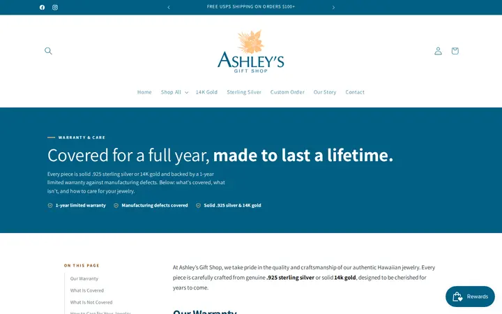 /pages/warranty — Ashley's Gift Shop Hawaii