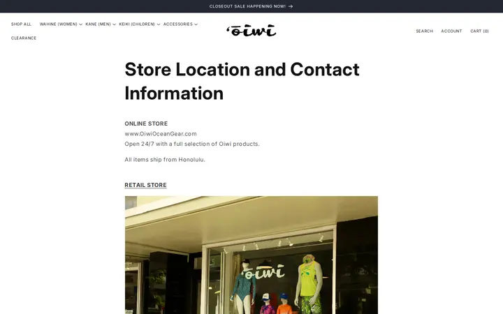/pages/store-location-and-contact-information — Oiwi Ocean Gear