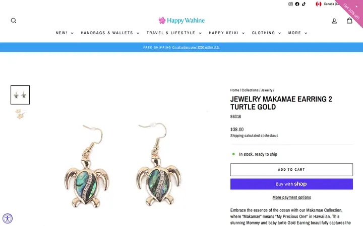 /collections/jewelry/products/jewelry-makamae-earring-2-turtle-gold — Happy Wahine