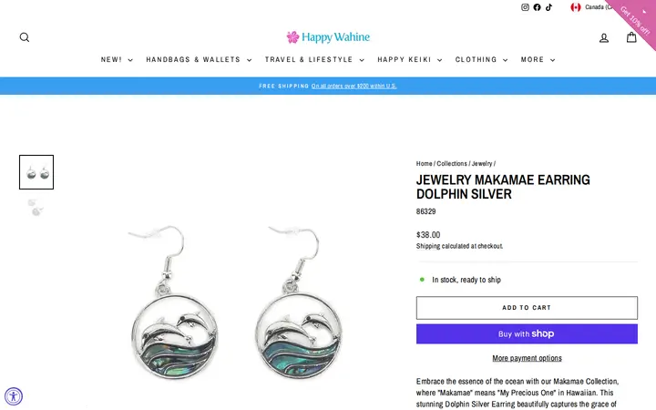 /collections/jewelry/products/jewelry-makamae-earring-dolphin-silver — Happy Wahine