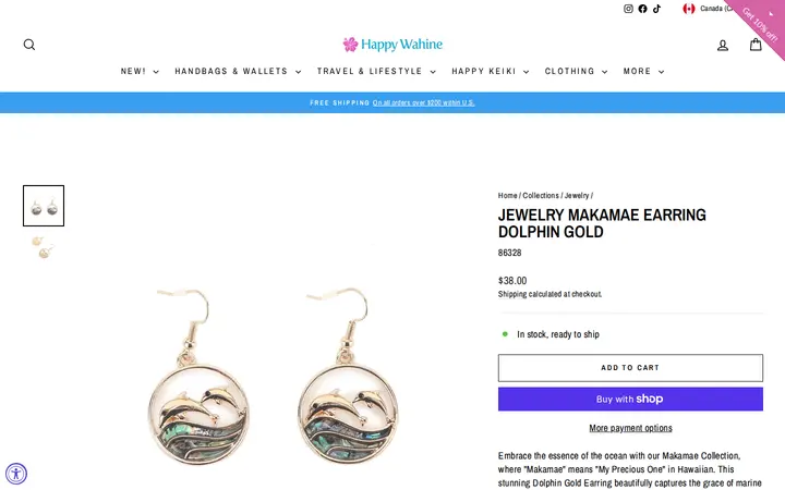 /collections/jewelry/products/jewelry-makamae-earring-dolphin-gold — Happy Wahine