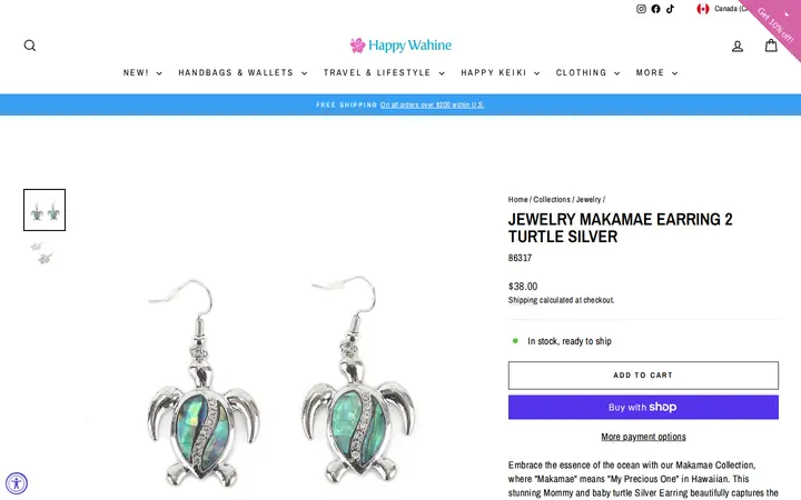 /collections/jewelry/products/jewelry-makamae-earring-2-turtle-silver — Happy Wahine