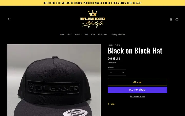 /products/black-on-black-hat — Blessed Lifestyle