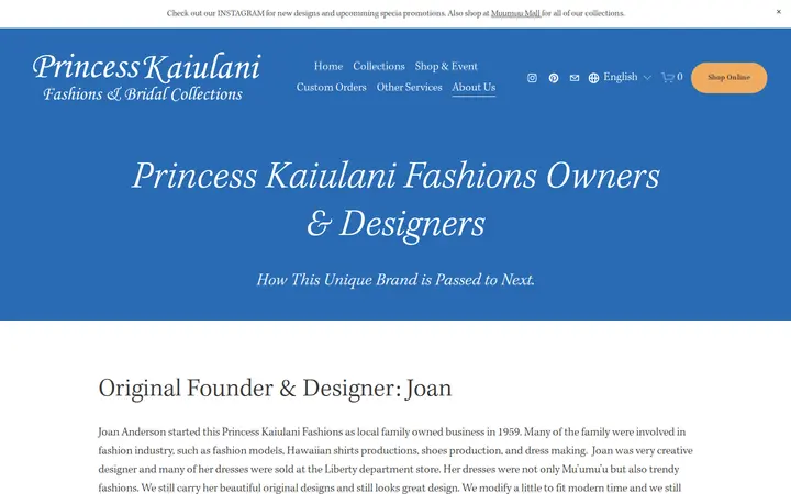 /about-owner — Princess Kaiulani Fashions