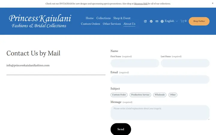 /contact — Princess Kaiulani Fashions