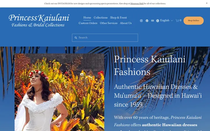 Website of Princess Kaiulani Fashions