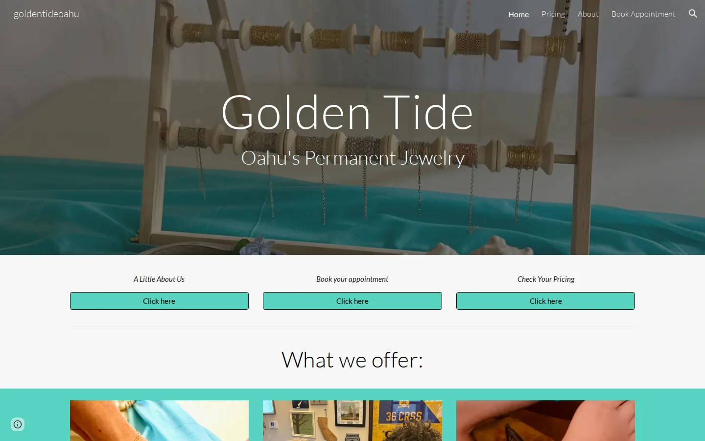 Captured website of Golden Tide Permanent Jewelry