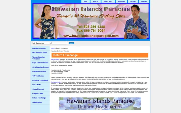 /returnexchange.html — Hawaiian Islands Paradise