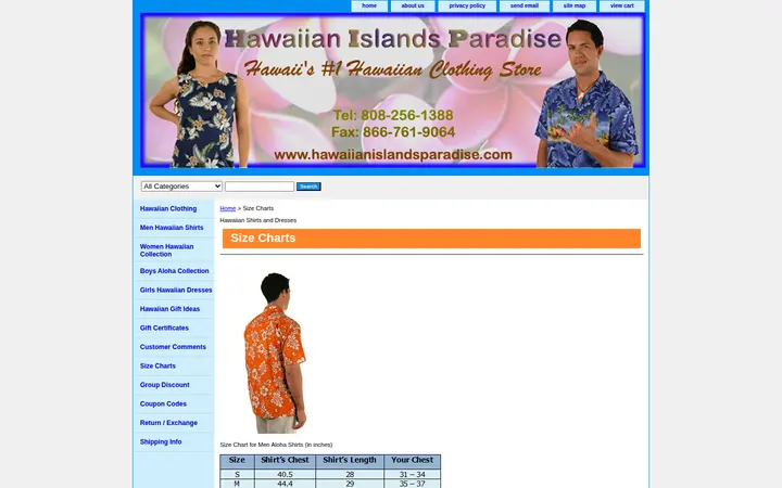 /sizecharts.html — Hawaiian Islands Paradise