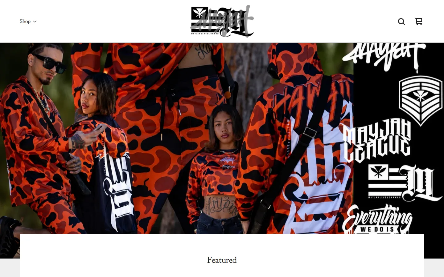 Captured website of Mayjah League Clothing