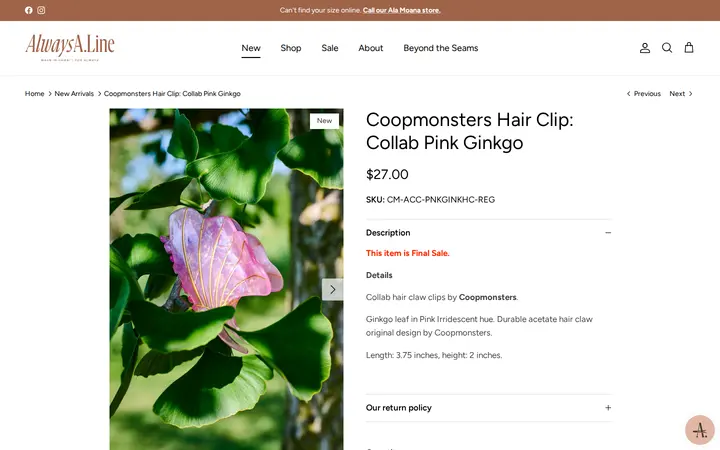 /collections/new-arrivals/products/coopmonsters-hair-clip-collab-pink-ginkgo — Always A.Line