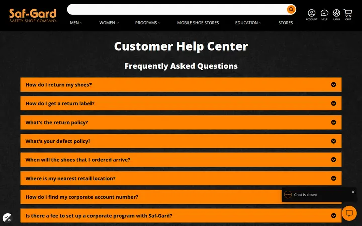 /contact-us/faqs — Saf-Gard Safety Shoe Co