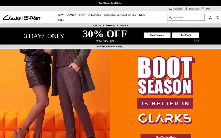 Website of Clarks Bostonian Outlet
