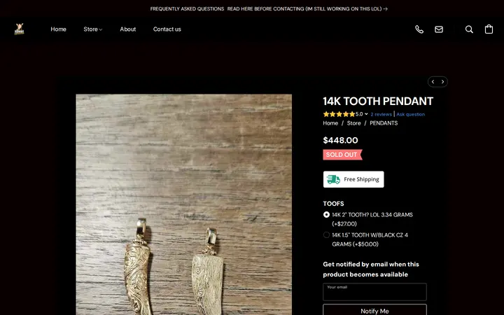 /products/14K-TOOTH-PENDANT-p644228754 — HAWAII ROPE CHAINS - NO STORE FRONT
