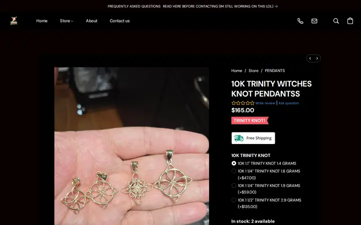 /products/10K-TRINITY-WITCHES-KNOT-PENDANTSS-p829113268 — HAWAII ROPE CHAINS - NO STORE FRONT