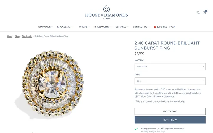 /collections/fine-jewelry/products/2-40-carat-round-brilliant-sunburst-ring — House of Diamonds Hawaii