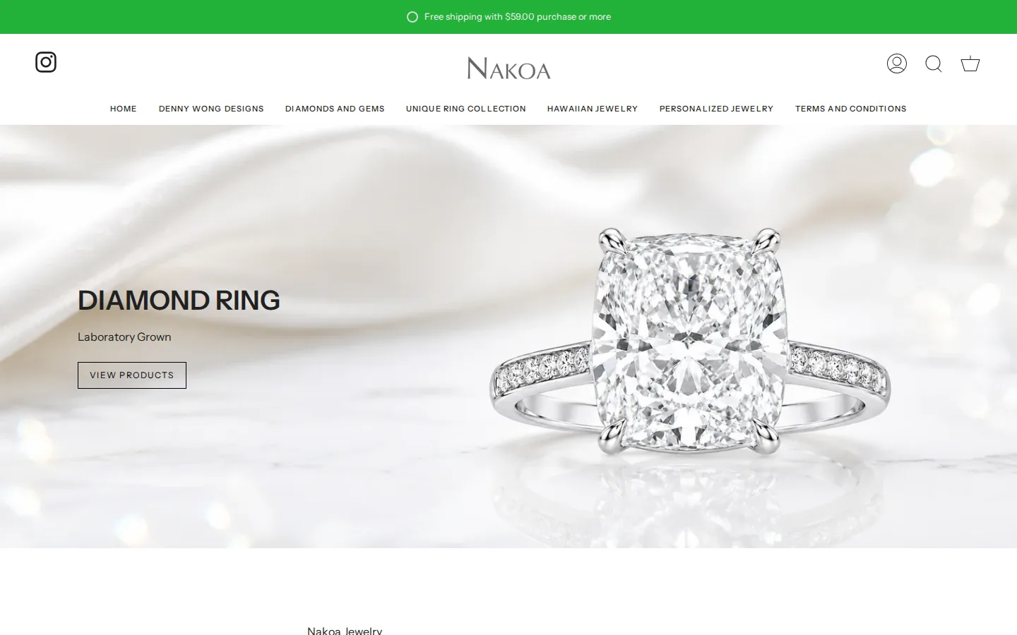 Captured website of Nakoa Jewelry