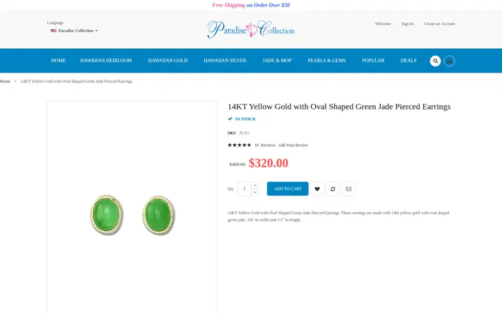 /jade-jewelry/14kt-jade-jewelry/14kt-green-jade-jewelry/14kt-yellow-gold-with-oval-shaped-green-jade-pierced-earrings.html — Paradise Collection
