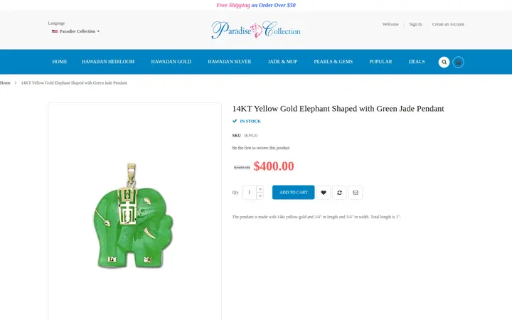 /jade-jewelry/14kt-jade-jewelry/14kt-green-jade-jewelry/14kt-yellow-gold-elephant-shaped-with-green-jade-pendant.html — Paradise Collection