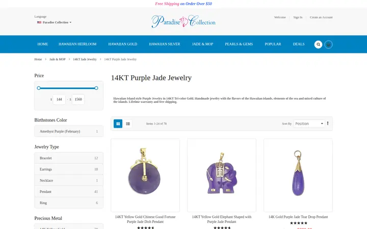 /gold-hawaiian-jewelry/14kt-jade-jewelry/14kt-purple-jade-jewelry.html — Paradise Collection