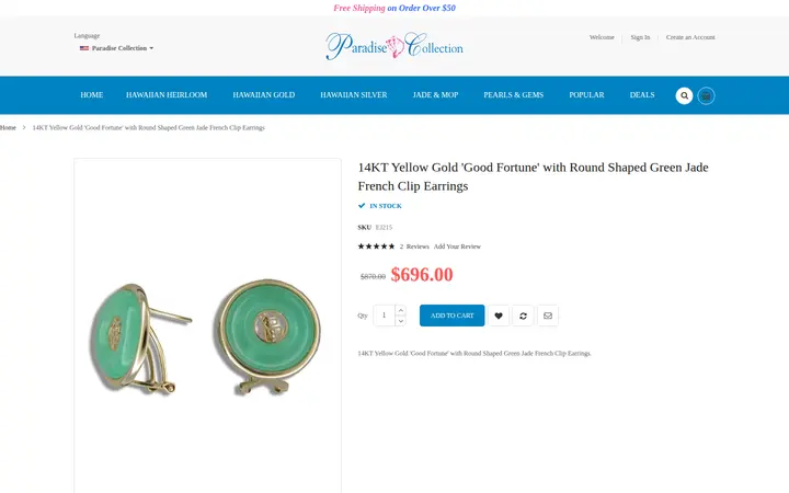 /jade-jewelry/14kt-jade-jewelry/14kt-green-jade-jewelry/14kt-yellow-gold-good-fortune-with-round-shaped-green-jade-french-clip-earrings.html — Paradise Collection
