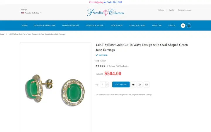 /jade-jewelry/14kt-jade-jewelry/14kt-green-jade-jewelry/14kt-yellow-gold-cut-in-wave-design-with-oval-shaped-green-jade-earrings.html — Paradise Collection