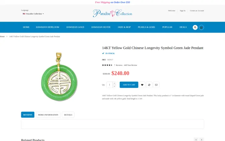 /jade-jewelry/14kt-jade-jewelry/14kt-green-jade-jewelry/14kt-yellow-gold-chinese-longevity-symbol-green-jade-pendant.html — Paradise Collection