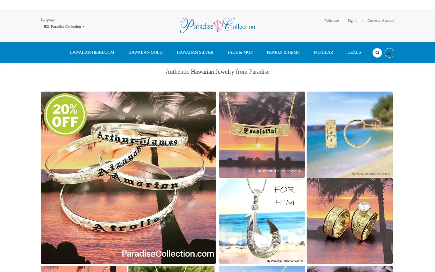 Captured website of Paradise Collection