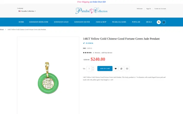 /jade-jewelry/14kt-jade-jewelry/14kt-green-jade-jewelry/14kt-yellow-gold-chinese-good-fortune-green-jade-pendant.html — Paradise Collection