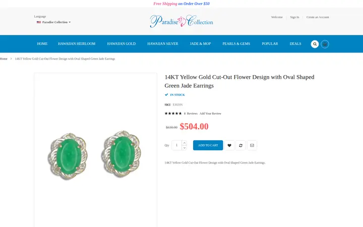 /jade-jewelry/14kt-jade-jewelry/14kt-green-jade-jewelry/14kt-yellow-gold-cut-out-flower-design-with-oval-shaped-green-jade-earrings.html — Paradise Collection