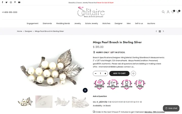 /collections/designer-jewelry/products/mings-pearl-brooch-in-sterling-silver — Solitaire Jewelers