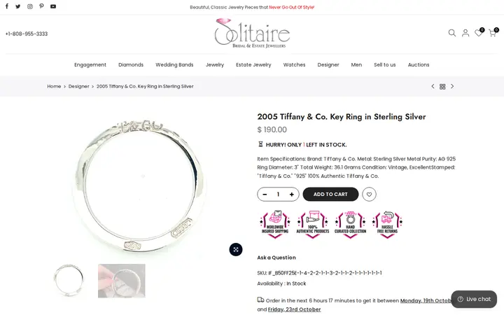 /collections/designer-jewelry/products/2005-tiffany-co-key-ring-in-sterling-silver — Solitaire Jewelers
