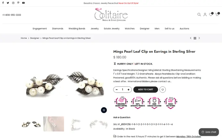 /collections/designer-jewelry/products/mings-pearl-leaf-clip-on-earrings-in-sterling-silver — Solitaire Jewelers