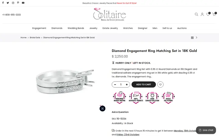 /collections/bridal-sets/products/diamond-bridal-ring-set-0-38-ct-tw-round-cut-18k-white-gold — Solitaire Jewelers