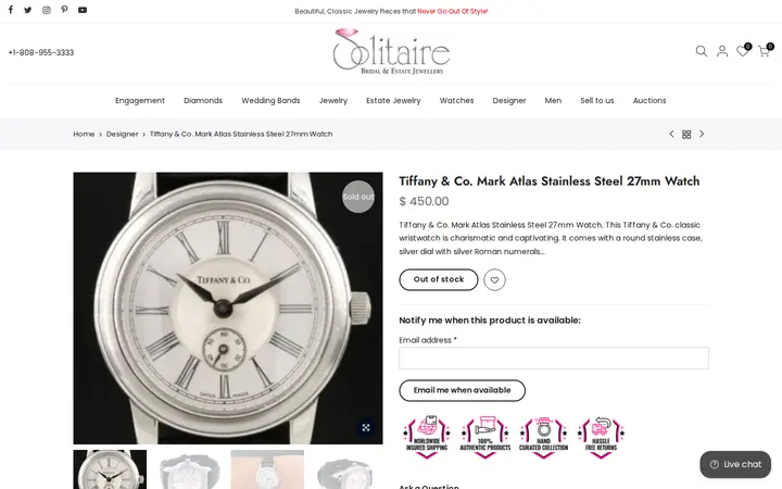 /collections/designer-jewelry/products/tiffany-co-mark-atlas-stainless-steel-27mm-watch — Solitaire Jewelers