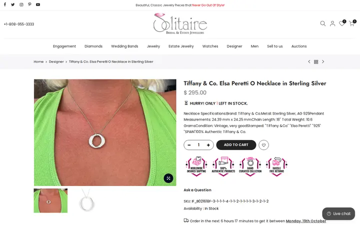 /collections/designer-jewelry/products/tiffany-co-elsa-peretti-o-necklace-in-sterling-silver — Solitaire Jewelers