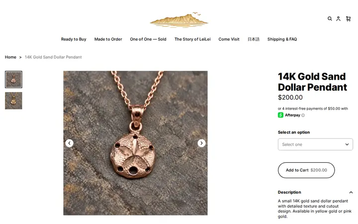 /product/14k-gold-sand-dollar-pendant/3SGJ4L3M6XMQONGBDY744LO6 — LeiLei Hawaiian Jewelry
