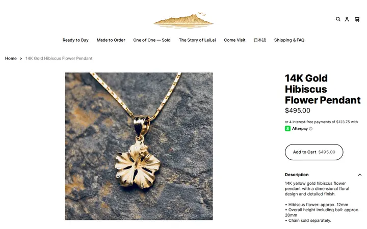 /product/14k-gold-hibiscus-flower-pendant/IKYEQ4YMS4C6JPW2ZYVVVVOO — LeiLei Hawaiian Jewelry