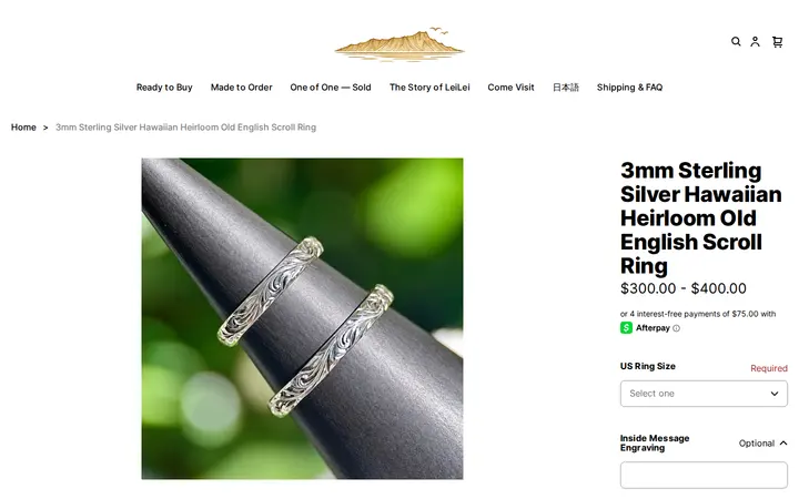 /product/3mm-sterling-silver-hawaiian-heritage-ring-waikiki/HWQ4IZ4BNYPZDMXZ3XX3D6US — LeiLei Hawaiian Jewelry