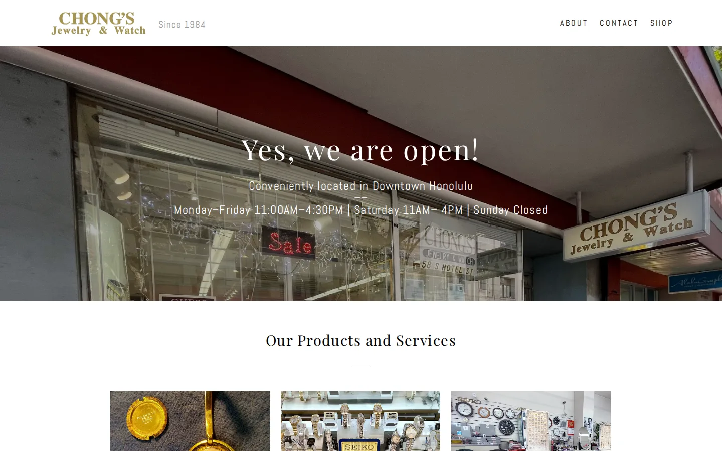 Captured website of Chong's Jewelry