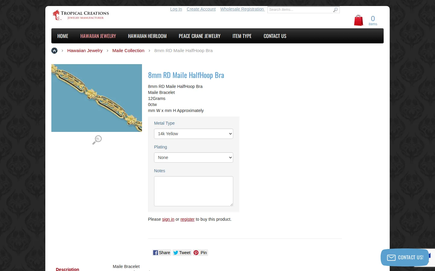 Captured website of Tropical Creations