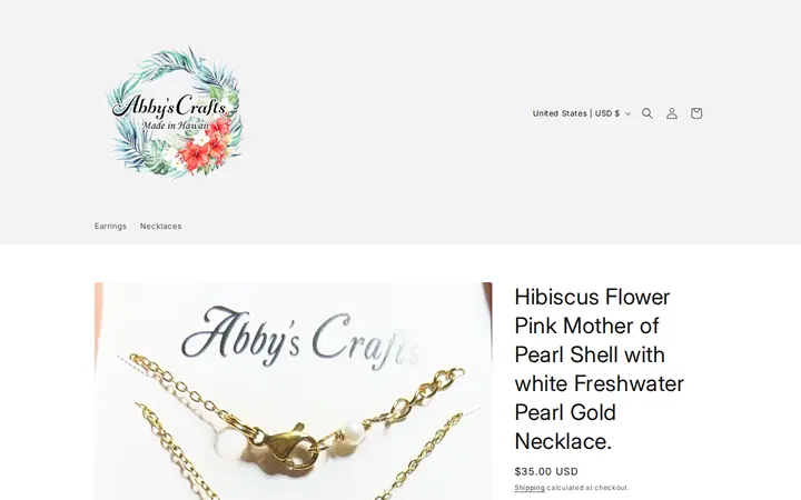 /products/hibiscus-flower-pink-mother-of-pearl-shell-with-white-freshwater-pearl-gold-necklace — Abbys Crafts