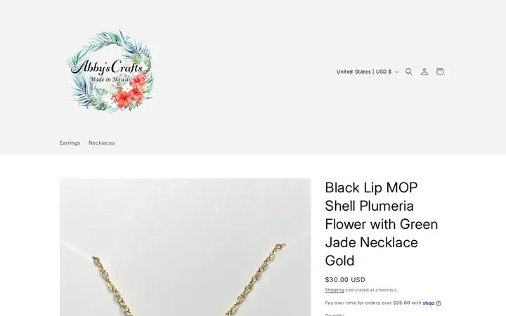 /products/plumeria-flower-shell-jade-necklace-gold — Abbys Crafts