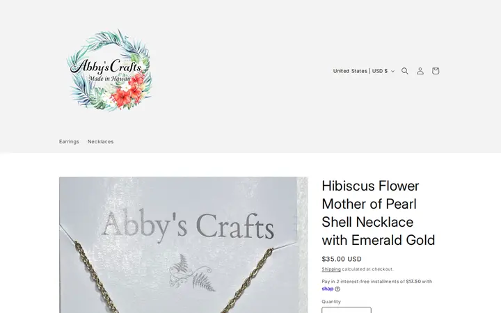/products/hibiscus-flower-mother-of-pearl-shell-necklace-with-emerald-gold — Abbys Crafts