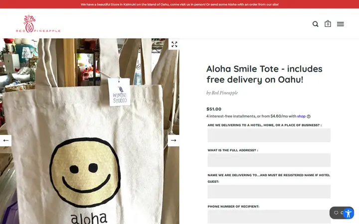 /collections/great-gifts-for-guys/products/aloha-smile-tote-includes-free-delivery-on-oahu-1 — Red Pineapple