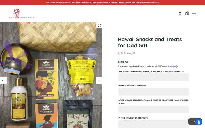 /collections/great-gifts-for-guys/products/hawaii-snacks-and-treats-ready-made-basket — Red Pineapple