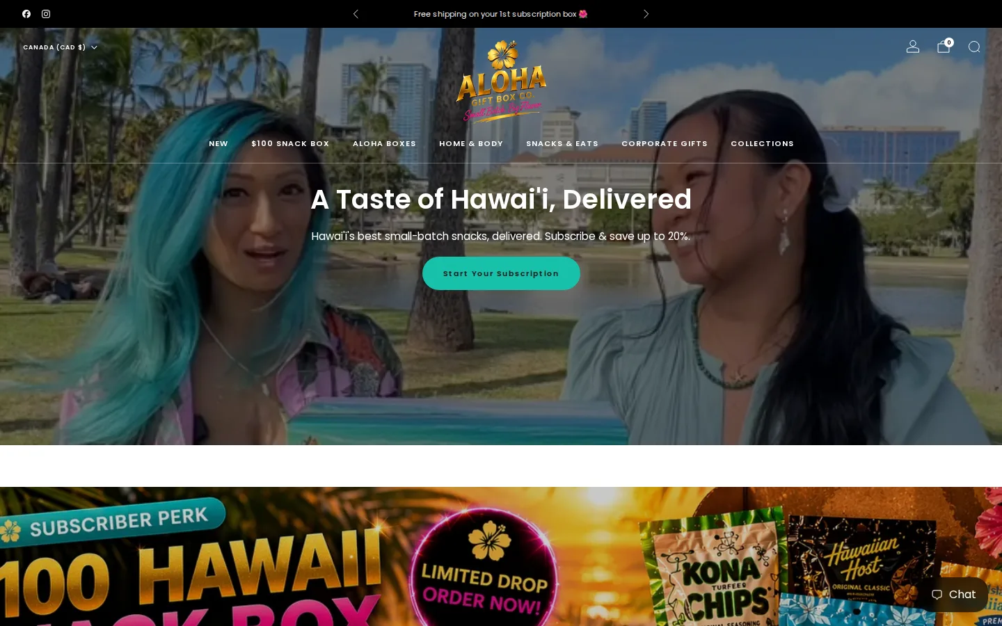 Captured website of Aloha Gift Box Company