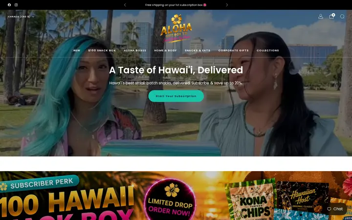 Website of Aloha Gift Box Company